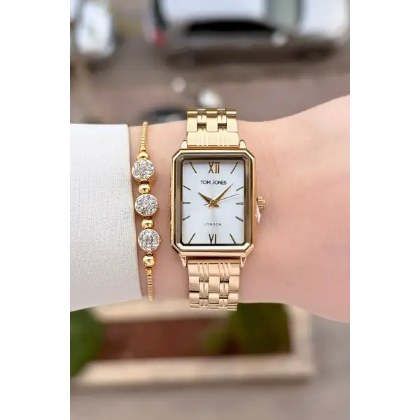 Gold Renk Kadın Kol Saati ve Bileklik