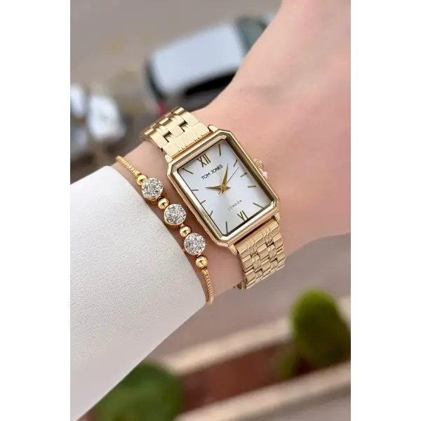 Gold Renk Kadın Kol Saati ve Bileklik