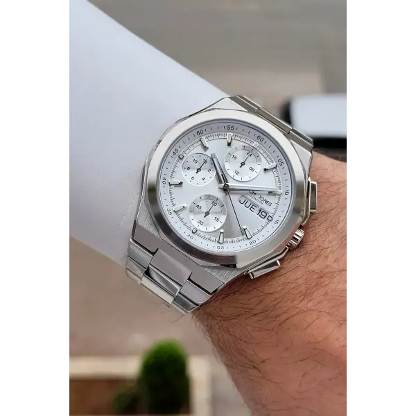 Gümüş Renk 44 mm Erkek Kol Saati