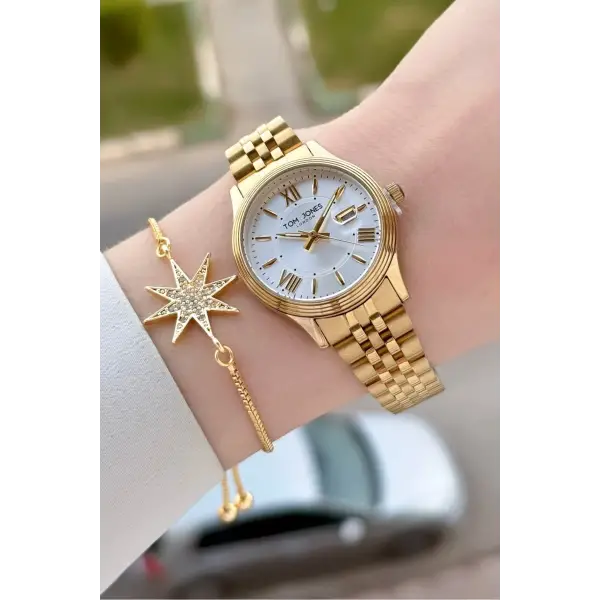 Gold Renk 30 mm Kadın Kol Saati ve Bileklik