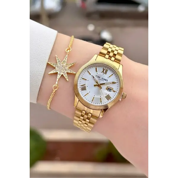 Gold Renk 30 mm Kadın Kol Saati ve Bileklik