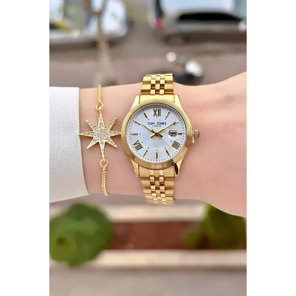 Gold Renk 30 mm Kadın Kol Saati ve Bileklik