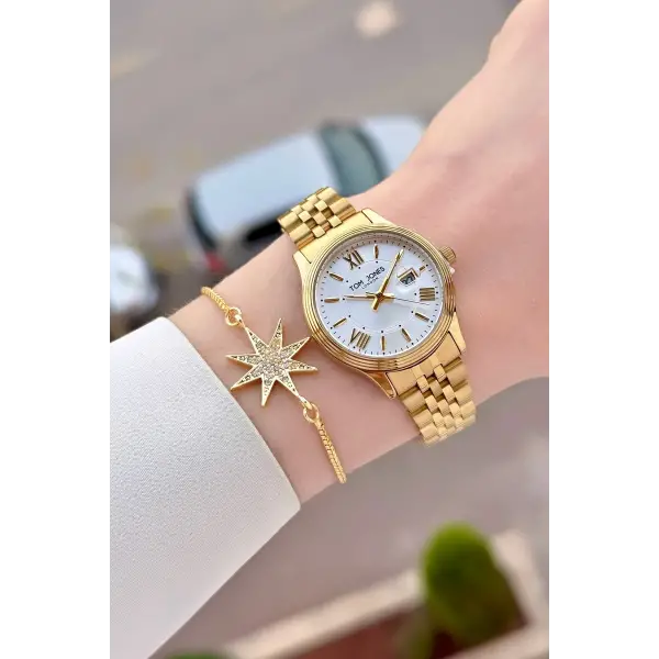 Gold Renk 30 mm Kadın Kol Saati ve Bileklik