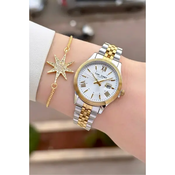 Gold Gümüş Renk 30 mm Kadın Kol Saati ve Bileklik