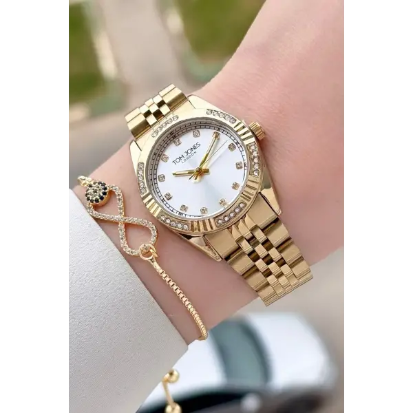 Gold Renk 30 mm Kadın Kol Saati ve Bileklik