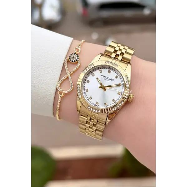 Gold Renk 30 mm Kadın Kol Saati ve Bileklik