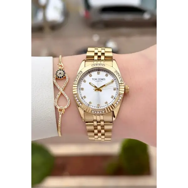 Gold Renk 30 mm Kadın Kol Saati ve Bileklik