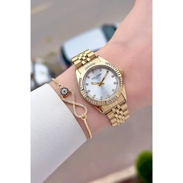 Gold Renk 30 mm Kadın Kol Saati ve Bileklik