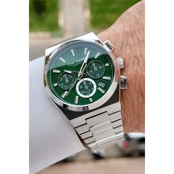 Kadranı Yeşil Kordonu Gümüş Renk 42 mm Erkek Kol Saati