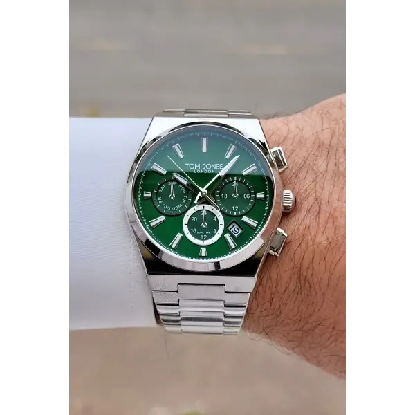 Kadranı Yeşil Kordonu Gümüş Renk 42 mm Erkek Kol Saati