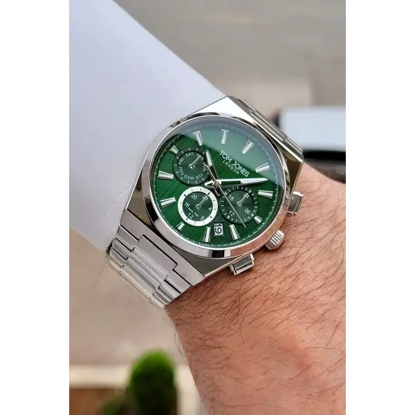 Kadranı Yeşil Kordonu Gümüş Renk 42 mm Erkek Kol Saati