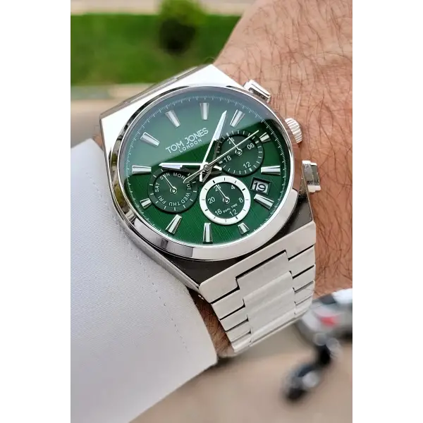 Kadranı Yeşil Kordonu Gümüş Renk 42 mm Erkek Kol Saati