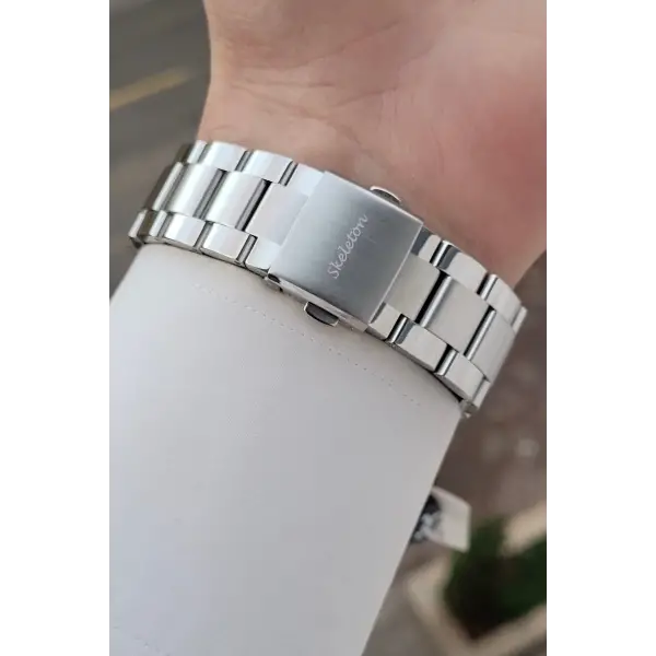 Kadranı Yeşil Kordonu Gümüş Renk Otomatik Takvimli Hediye Paketli Erkek Kol Saati