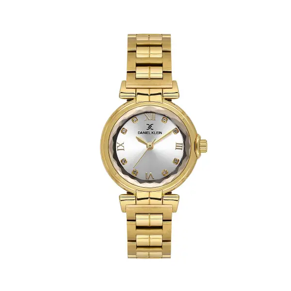 Gold Renk 30 Mm Kristal Cam Kadın Kol Saati ve Hediye Bileklik