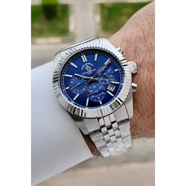 Kadranı Lacivert Kordonu Gümüş Renk 41 mm Renk Atmaz Oksitlenmez Çelik Erkek Kol Saati