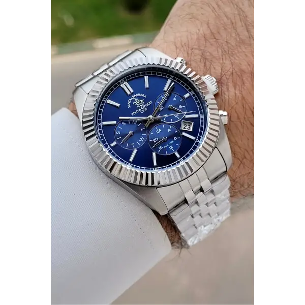 Kadranı Lacivert Kordonu Gümüş Renk 41 mm Renk Atmaz Oksitlenmez Çelik Erkek Kol Saati