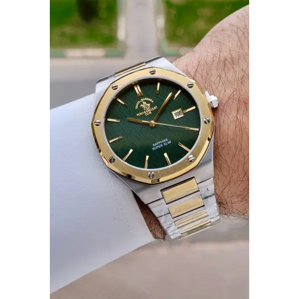 Kadranı Yeşil Kordonu Gold Gümüş Renk 41 mm Renk Atmaz Oksitlenmez Çelik Erkek Kol Saati