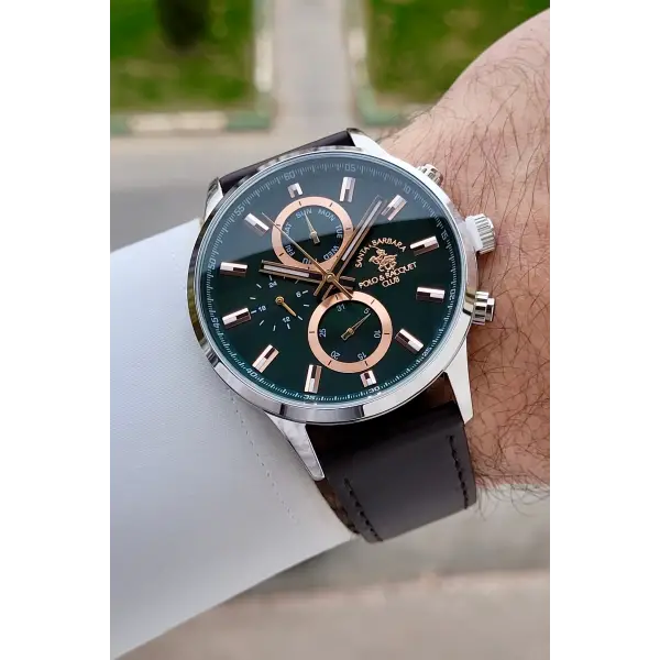Kadranı Yeşil Kordonu Kahverengi Renk 44 mm Erkek Kol Saati