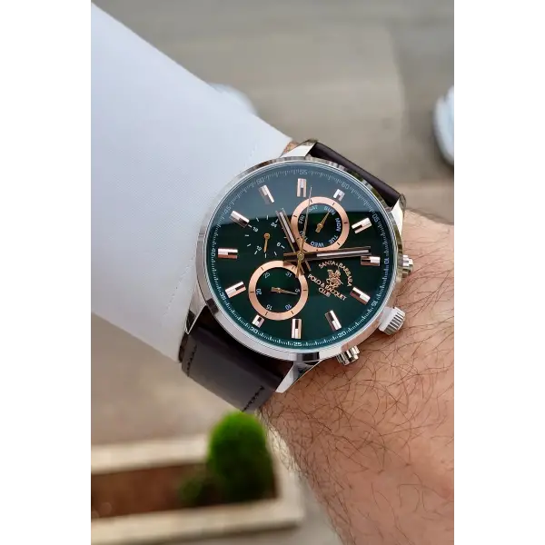 Kadranı Yeşil Kordonu Kahverengi Renk 44 mm Erkek Kol Saati