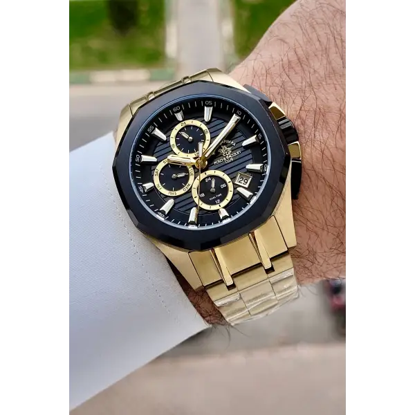 Kadranı Siyah Kordonu Gold Renk 44 mm Renk Atmaz Oksitlenmez Çelik Erkek Kol Saati