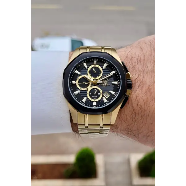 Kadranı Siyah Kordonu Gold Renk 44 mm Renk Atmaz Oksitlenmez Çelik Erkek Kol Saati