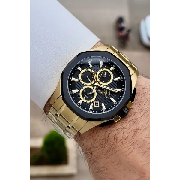 Kadranı Siyah Kordonu Gold Renk 44 mm Renk Atmaz Oksitlenmez Çelik Erkek Kol Saati