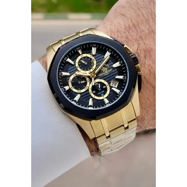 Kadranı Siyah Kordonu Gold Renk 44 mm Renk Atmaz Oksitlenmez Çelik Erkek Kol Saati