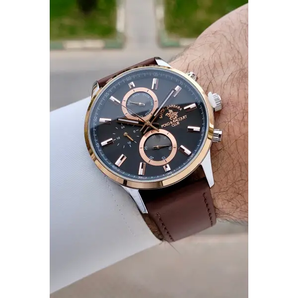 Santa Barbara Polo & Racquet Club Rose Gümüş Kahverengi Renk 44 mm Erkek Kol Saati