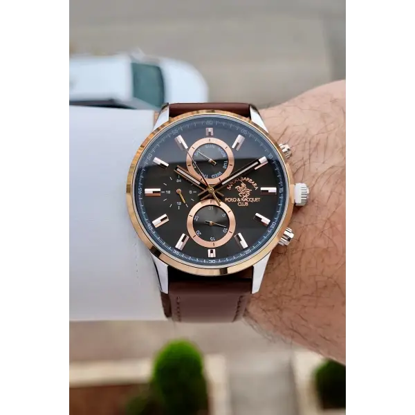 Santa Barbara Polo & Racquet Club Rose Gümüş Kahverengi Renk 44 mm Erkek Kol Saati