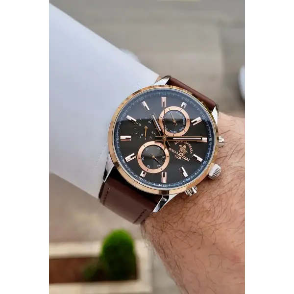Santa Barbara Polo & Racquet Club Rose Gümüş Kahverengi Renk 44 mm Erkek Kol Saati