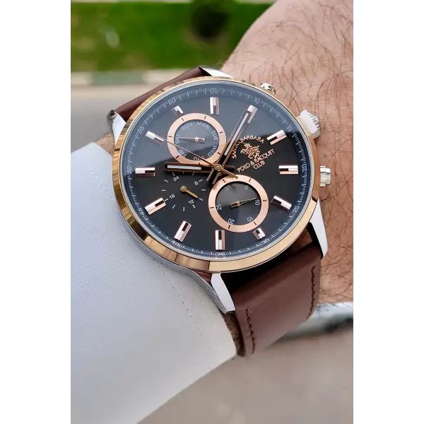 Santa Barbara Polo & Racquet Club Rose Gümüş Kahverengi Renk 44 mm Erkek Kol Saati