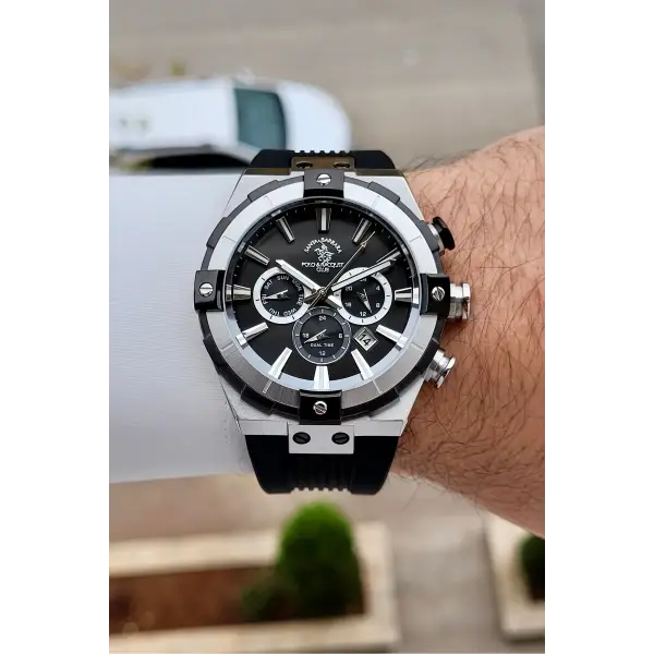 Kasası Gümüş Kordonu Siyah Renk 45 mm Renk Atmaz Çelik Kasa Erkek Kol Saati