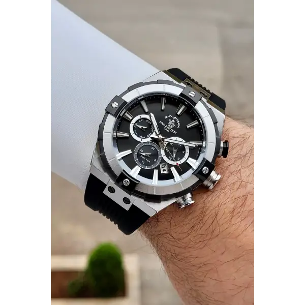 Kasası Gümüş Kordonu Siyah Renk 45 mm Renk Atmaz Çelik Kasa Erkek Kol Saati