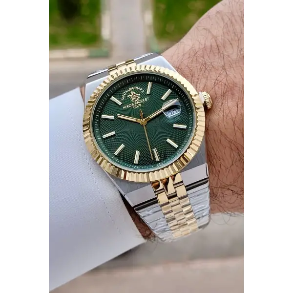 Kadranı Yeşil Kordonu Gold Gümüş Renk 40 mm Renk Atmaz Oksitlenmez Çelik Erkek Kol Saati