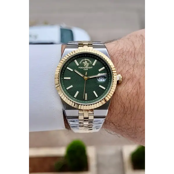 Kadranı Yeşil Kordonu Gold Gümüş Renk 40 mm Renk Atmaz Oksitlenmez Çelik Erkek Kol Saati