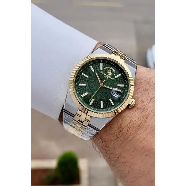 Kadranı Yeşil Kordonu Gold Gümüş Renk 40 mm Renk Atmaz Oksitlenmez Çelik Erkek Kol Saati