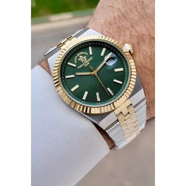Kadranı Yeşil Kordonu Gold Gümüş Renk 40 mm Renk Atmaz Oksitlenmez Çelik Erkek Kol Saati