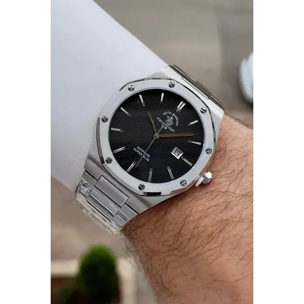 Kadranı Siyah Kordonu Gümüş Renk 41 mm Renk Atmaz Oksitlenmez Çelik Erkek Kol Saati