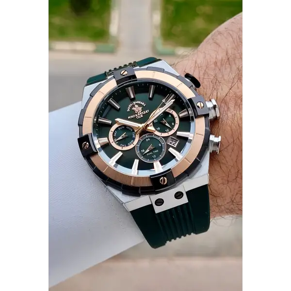 Kasası Gümüş Kordonu Yeşil Renk 45 mm Renk Atmaz Çelik Kasa Erkek Kol Saati