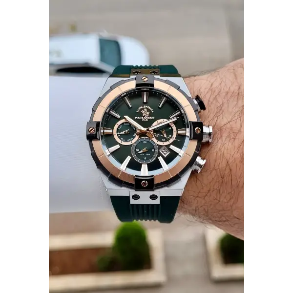 Kasası Gümüş Kordonu Yeşil Renk 45 mm Renk Atmaz Çelik Kasa Erkek Kol Saati