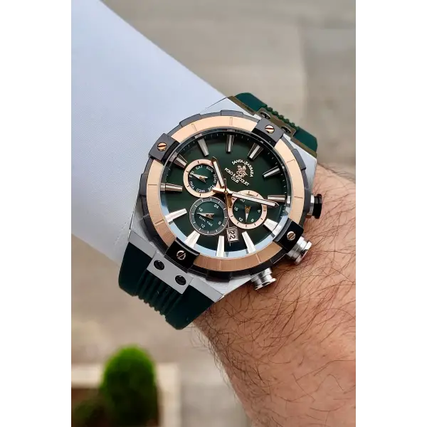 Kasası Gümüş Kordonu Yeşil Renk 45 mm Renk Atmaz Çelik Kasa Erkek Kol Saati