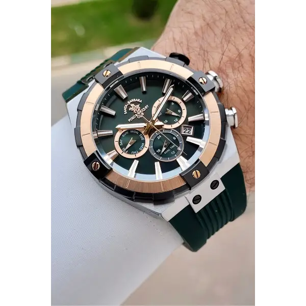 Kasası Gümüş Kordonu Yeşil Renk 45 mm Renk Atmaz Çelik Kasa Erkek Kol Saati