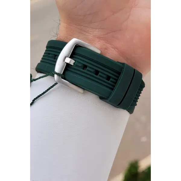 Kasası Gümüş Kordonu Yeşil Renk 45 mm Renk Atmaz Çelik Kasa Erkek Kol Saati