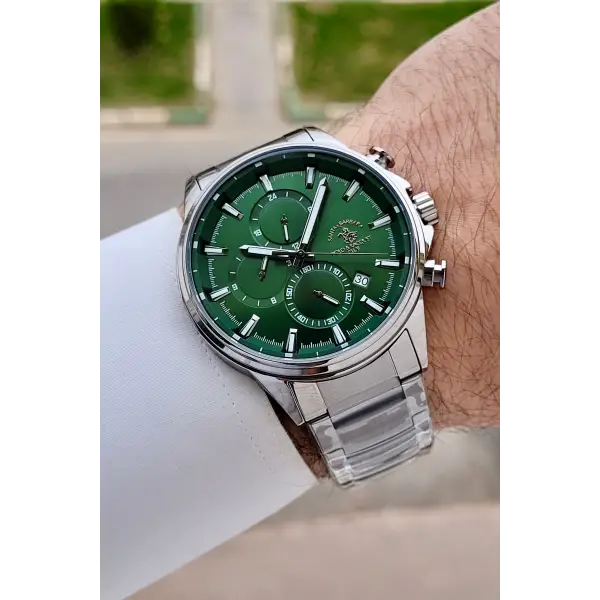 Kadranı Yeşil Kordonu Gümüş Renk 44 mm Renk Atmaz Oksitlenmez Çelik Erkek Kol Saati