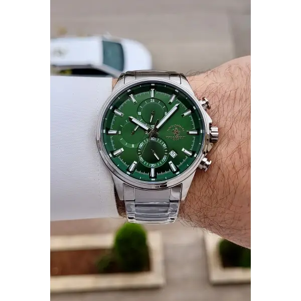 Kadranı Yeşil Kordonu Gümüş Renk 44 mm Renk Atmaz Oksitlenmez Çelik Erkek Kol Saati