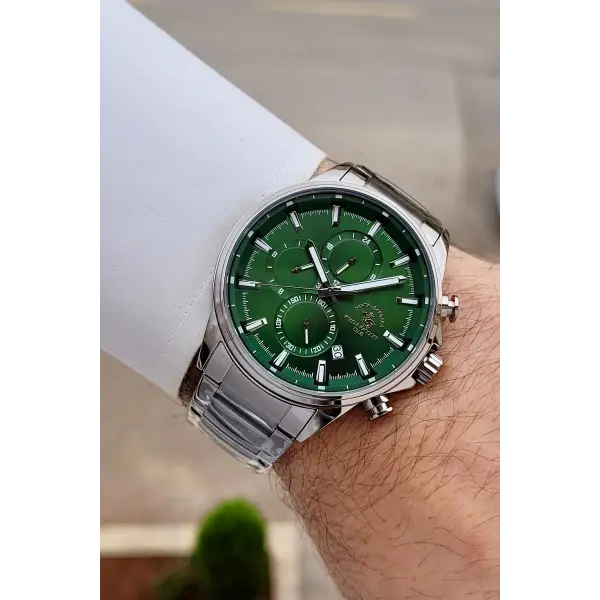 Kadranı Yeşil Kordonu Gümüş Renk 44 mm Renk Atmaz Oksitlenmez Çelik Erkek Kol Saati