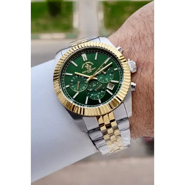 Kadranı Yeşil Kordonu Gold Gümüş Renk 41 mm Renk Atmaz Oksitlenmez Çelik Erkek Kol Saati