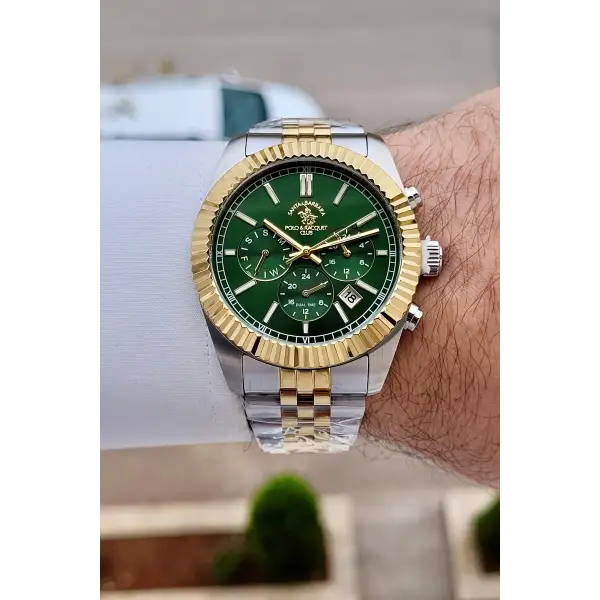 Kadranı Yeşil Kordonu Gold Gümüş Renk 41 mm Renk Atmaz Oksitlenmez Çelik Erkek Kol Saati