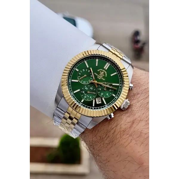 Kadranı Yeşil Kordonu Gold Gümüş Renk 41 mm Renk Atmaz Oksitlenmez Çelik Erkek Kol Saati