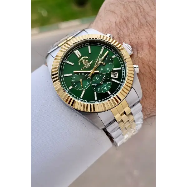 Kadranı Yeşil Kordonu Gold Gümüş Renk 41 mm Renk Atmaz Oksitlenmez Çelik Erkek Kol Saati
